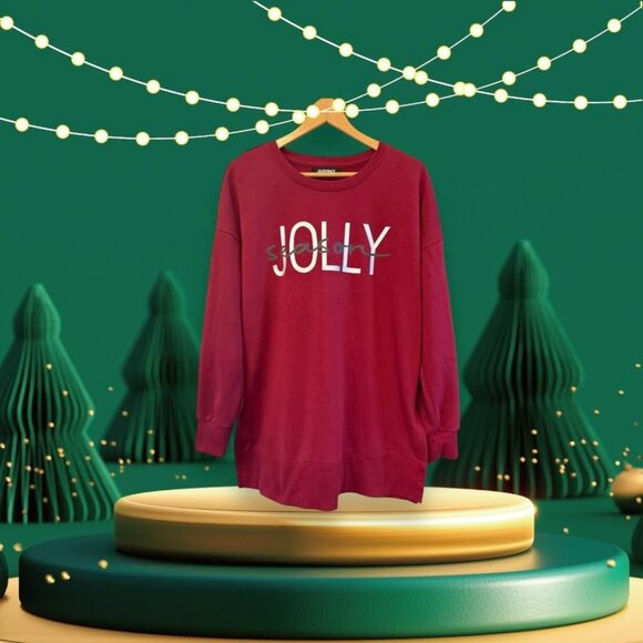 Women’s Ellen Tracy Brand Burgandy “Jolly‎ Season” Crew Neck Sweatshirt-Size L - Picture 1 of 7
